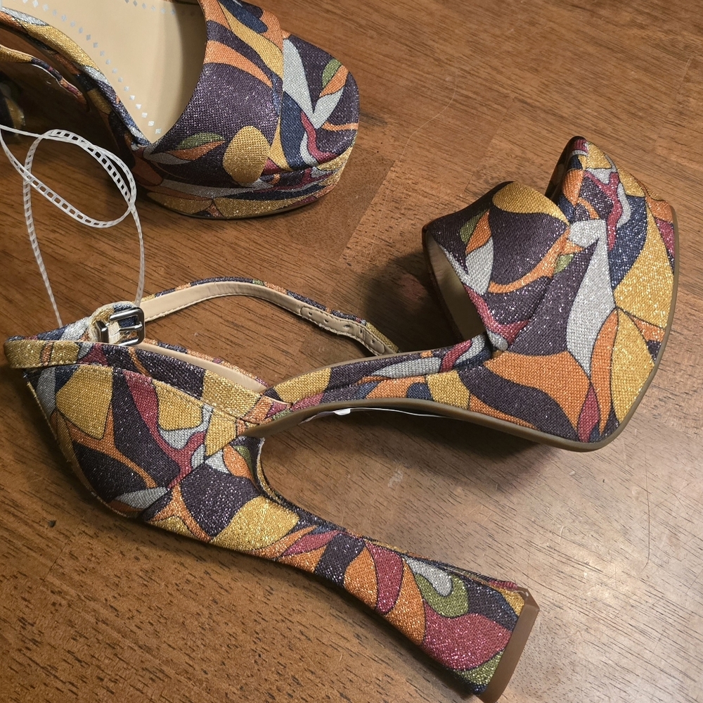 CHELSEA & VIOLET Funky Ankle Strap Multicolor Platforms - 1970s Vintage Style